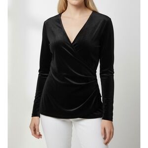 Sundance Womens Black Velvet Wrap Top Long Sleeve V-Neck Surplice Ruched Large